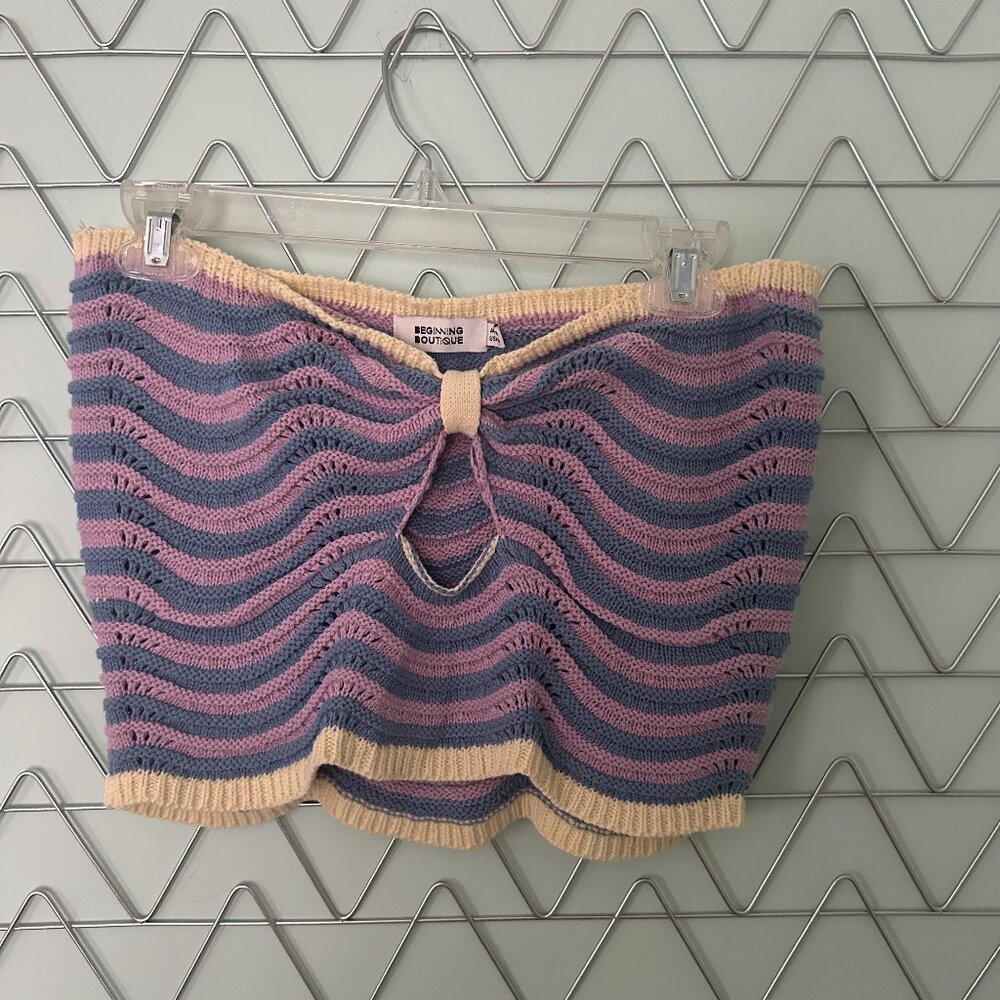 Beginning Boutique "Deni Purple Knit Crop Top"